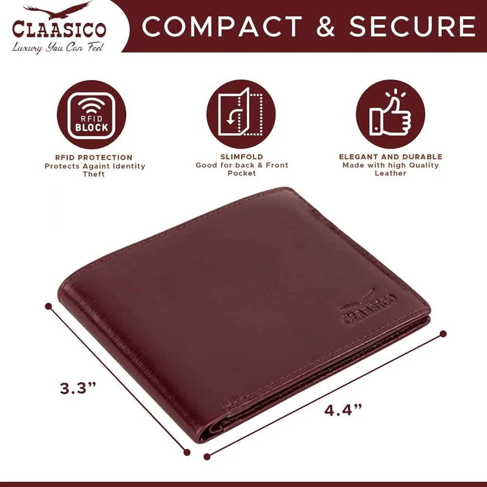 Men’s Red Genuine Leather Slim Bifold RFID Wallet Gift for Men Packed in Stylish